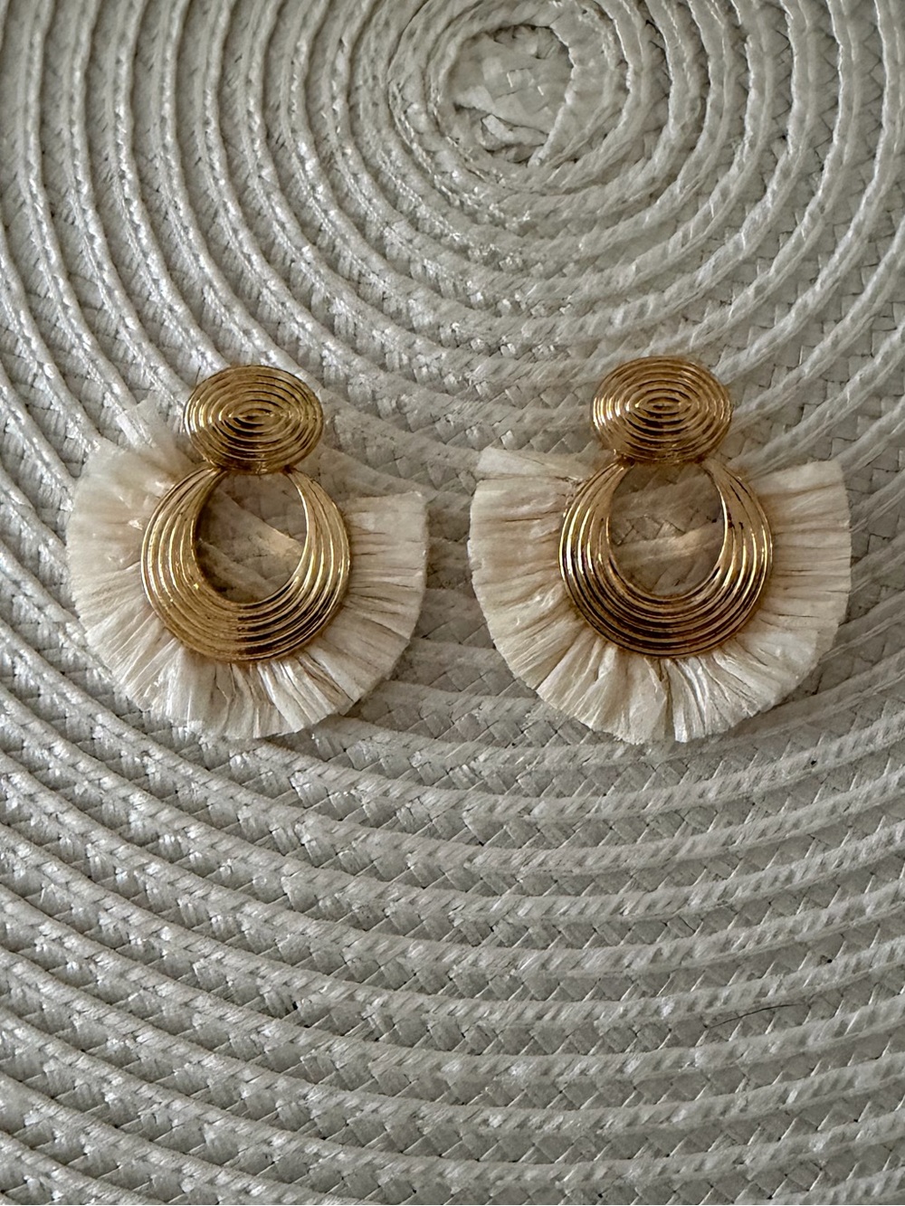 Boho Gold Tone & Ivory Fringe Statement Earrings | Lightweight Drop Earrings